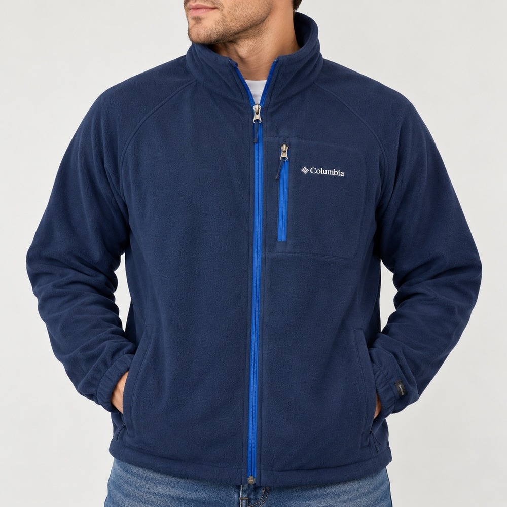 Columbia XL Fleece Jacket Mens Navy Blue Interchange Full Zip Mock Neck Pocket